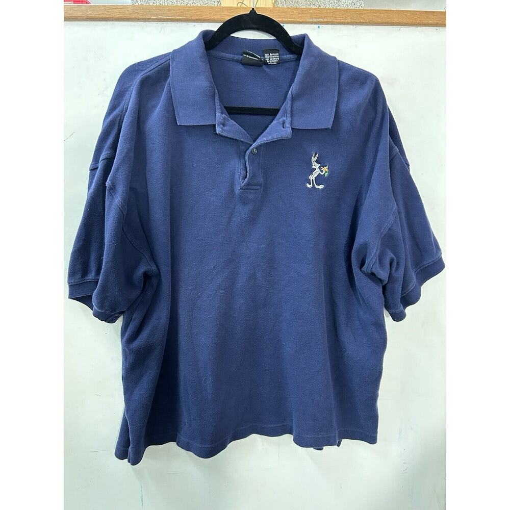 Vintage‎ Mens XXL Warner Bros Studio Store Polo Shirt Bugs Bunny 1996 Blue